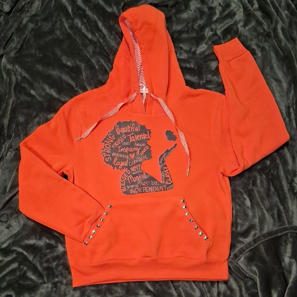 Orange Women's Hoodie with Graphic Design